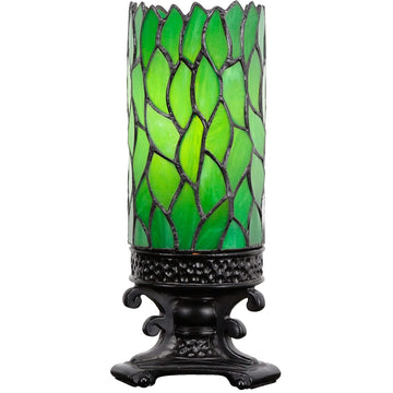 Werfactory Tiffany Table Lamp Small Stained Glass Lamp Green Leaf Candle Type Desk Lamp
